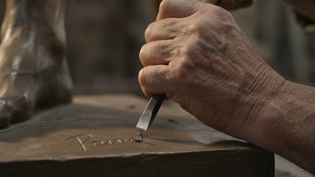 当時の慣行：他者の手が彫った作品に、巨匠が署名する
